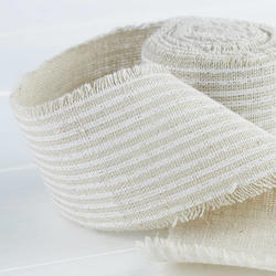 Cream and Ivory Striped Linen Ribbon