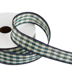 Green Gingham Check Wired Ribbon