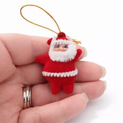 Mini Retro Look Flocked Santa Ornament